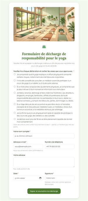 Formulaire de renonciation Yoga