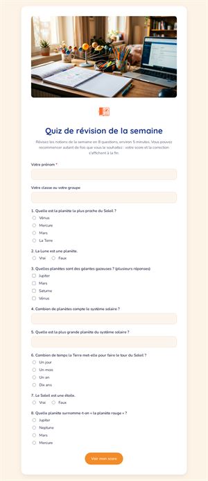 Quiz de révision de la semaine