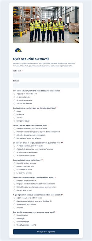 Quiz sécurité au travail