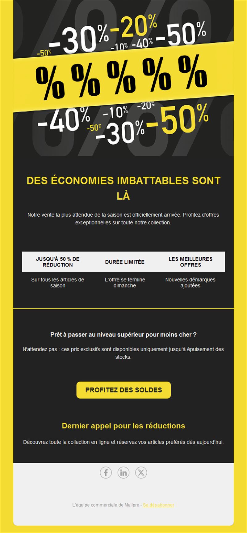 Email de remises noir et jaune