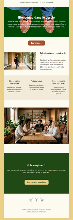 Email de bienvenue pour marque de mode