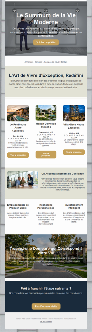 Newsletter immobilière de maisons de luxe